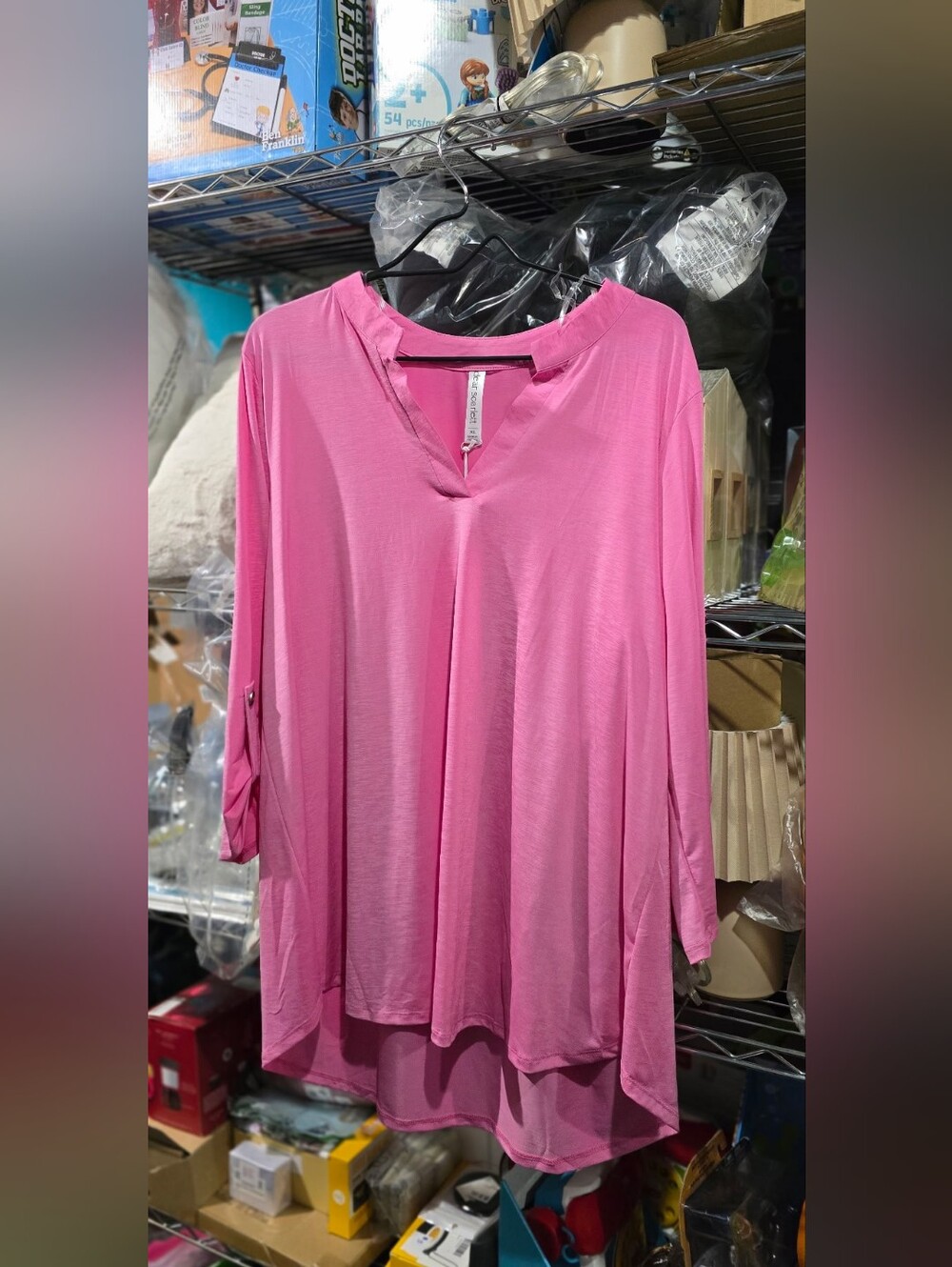 New XL Dear Scarlett Pink V-Neck Roll-Tab Tunic Top